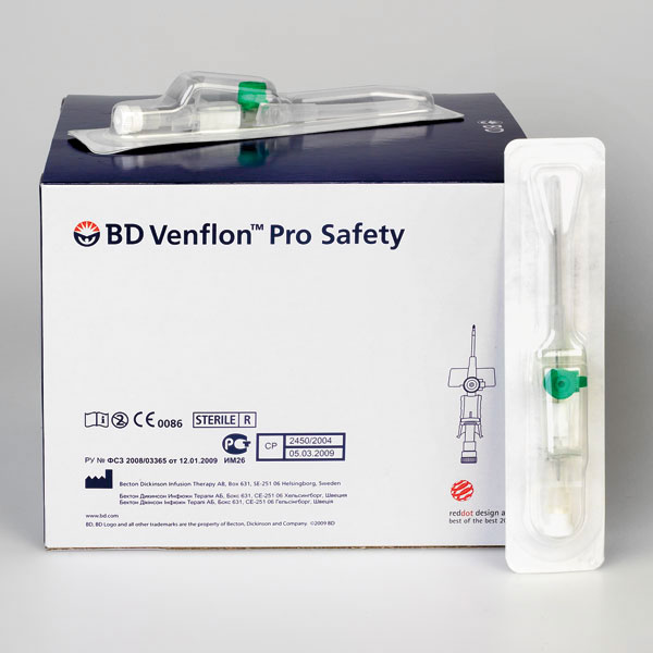 Venflon Pro Safety Cannulae  Bd  45 x 1.3 mm, 103 Ml/Min., Green, 18 G, 50 Pcs.