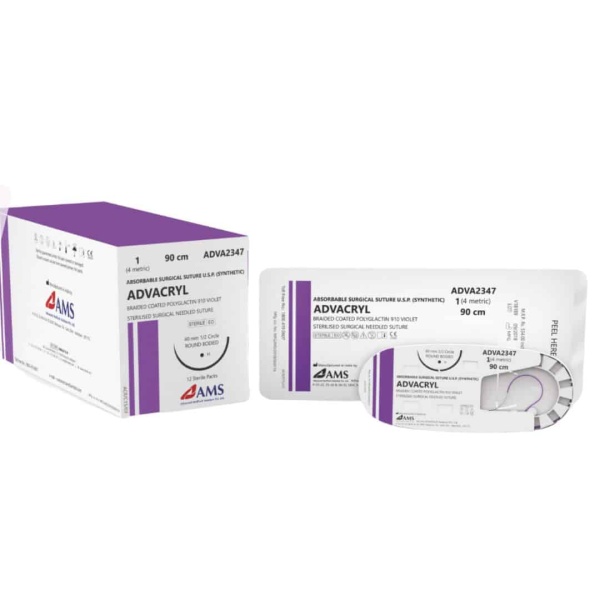Advacryl Surgical Suture Size 2 90cm 40mm 1/2 Circle Reverse Cutting (12)