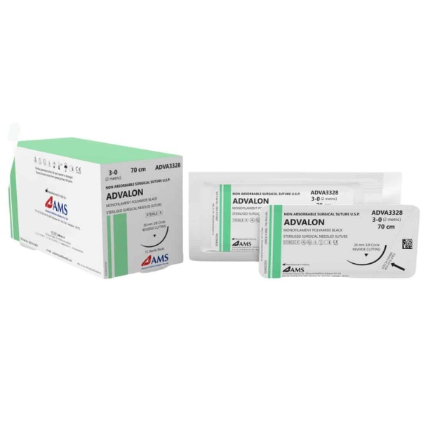 Advalon Monofilament Synthentic Non-Absorbable Surgical Suture Black 4-0 45cm 19mm, 3/8 Circle, Reverse Cutting (12)