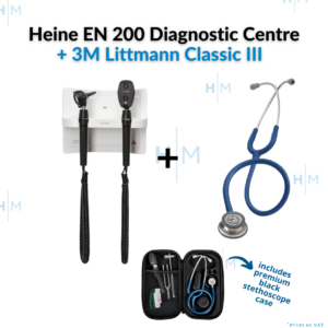 <b>Bundle</b>: Heine EN 200 Diagnostic Kit (K 180 F.O. Otoscope + K 180 Ophthalmoscope) + 3M Littmann Classic III Stethoscope