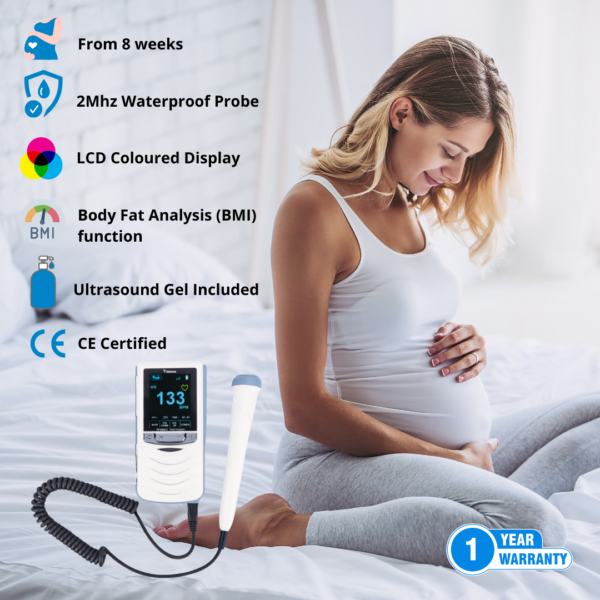 Hi Bebe Doppler Foetal Monitor with Coloured LCD Display & Sound 2MHz or 3MHz Probe (Optional) (BT-220C) - Image 2