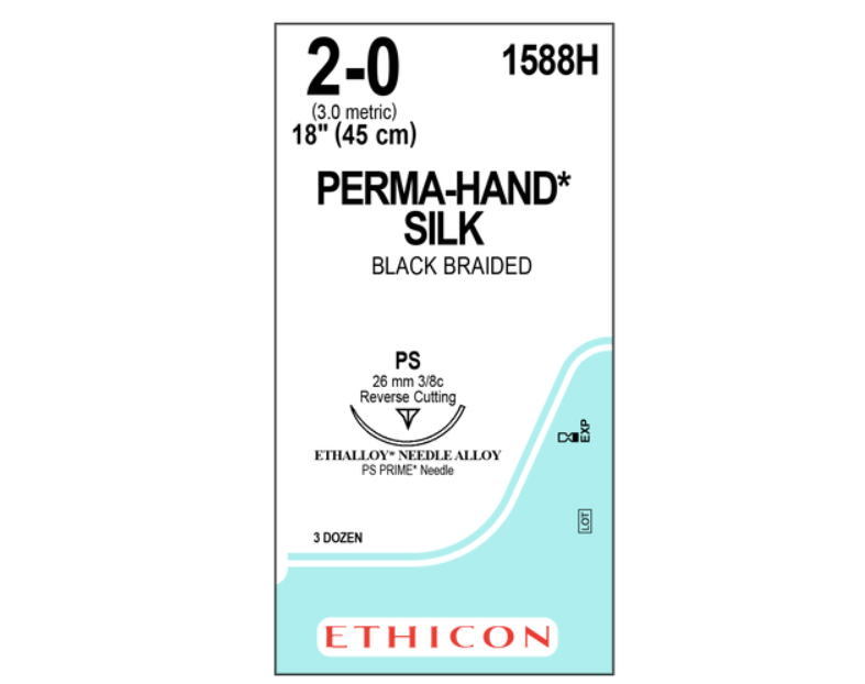 Permahand Silk Suture Black 18in (45cm) USP2-0 (ms) s/a ps Prm (36)
