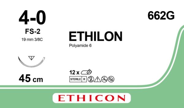 Suture Ethilon , 3/8 Circle, 4-0,  45cm, 19mm RC Needle, Blk  (12)