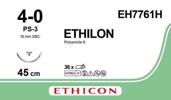 Suture Ethilon, 3/8 circle, 4-0, 45cm, PRIME* 16mm  RC Needle, Black 36 Per Pack
