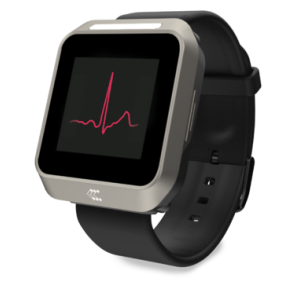 TeltoHeart ECG smartwatch displaying heart rate data