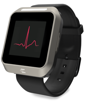 TeltoHeart ECG smartwatch displaying heart rate data