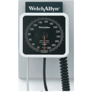 Wall Aneroid Sphymomometer With Size-11 Adult, FlexiPort Reusable, 2-Tube Cuff; Premium Inflation Bulb and Valve, Coiled Tube (8.0 ft/2.4 m)