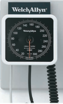 Wall Aneroid Sphymomometer With Size-11 Adult, FlexiPort Reusable, 2-Tube Cuff; Premium Inflation Bulb and Valve, Coiled Tube (8.0 ft/2.4 m)